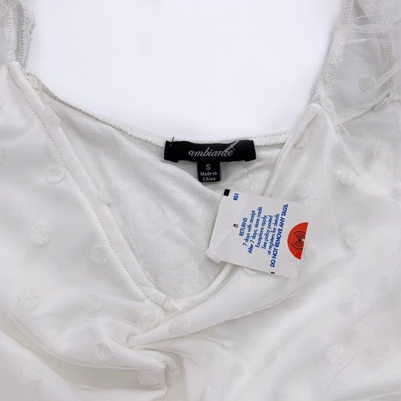 2 Brand New Tops Basic White Lace Shirt & Polka Dot Ruffle Ruched Ivory Top - Picture 8 of 14